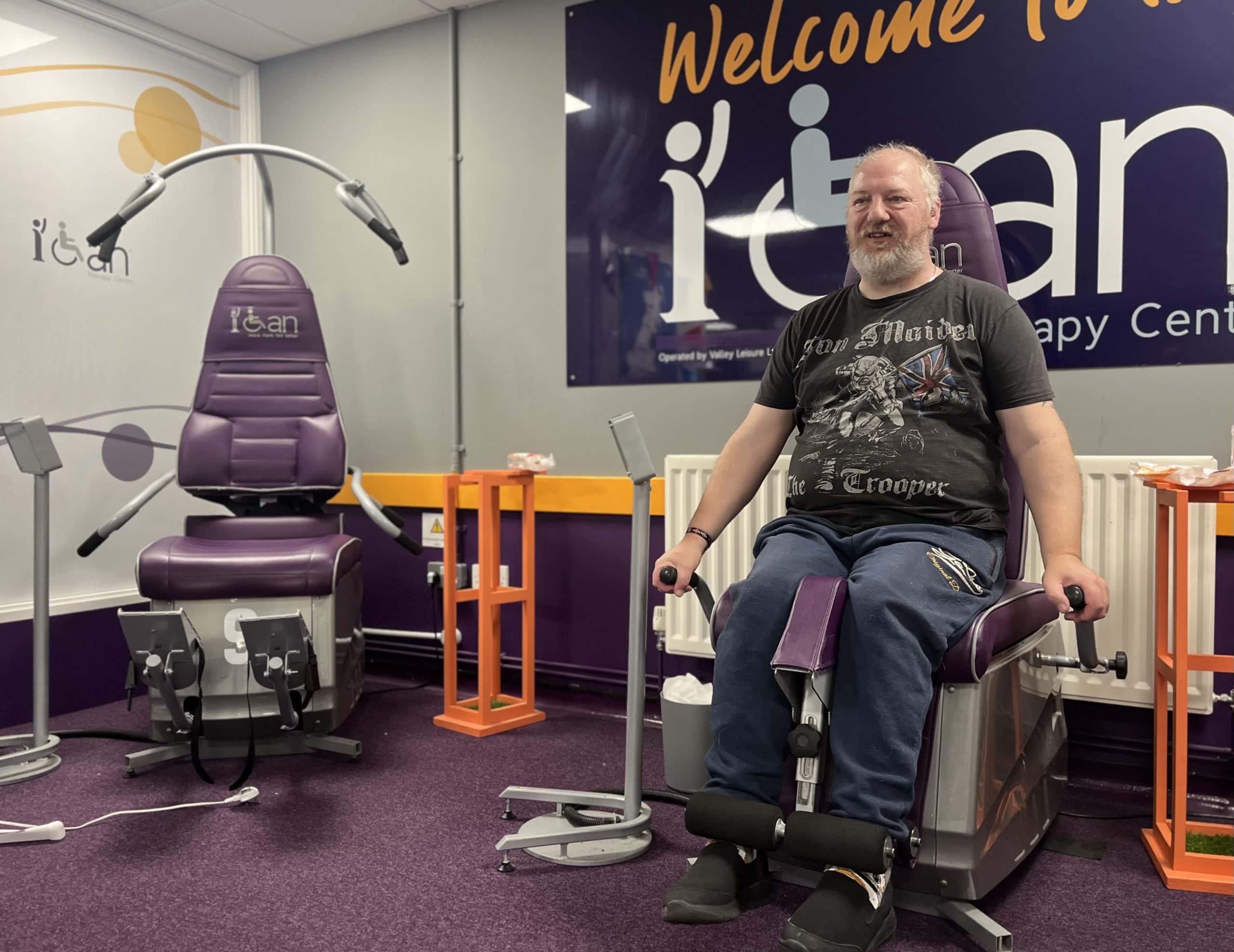 Comfortable seated exercise equipment for physical therapy at I Can Move More, a rehabilitation and therapy center.